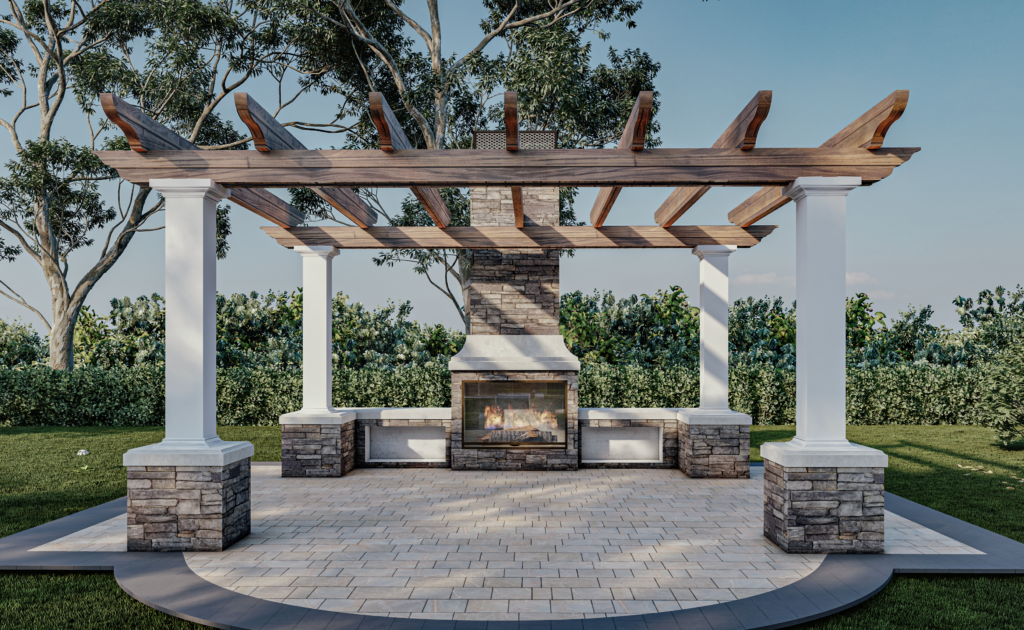 Outdoor living rom with fireplace